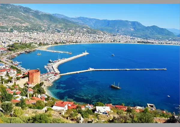 View of Alanya harbor from Alanya peninsula. Turkish Riviera
