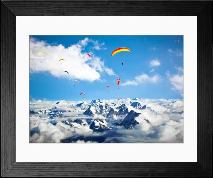 Framed Print : Paraglider flying against the Himalayas-Everest region, Nepal Framed Print : Paraglider flying against the Himalayas-Everest region, Nepal