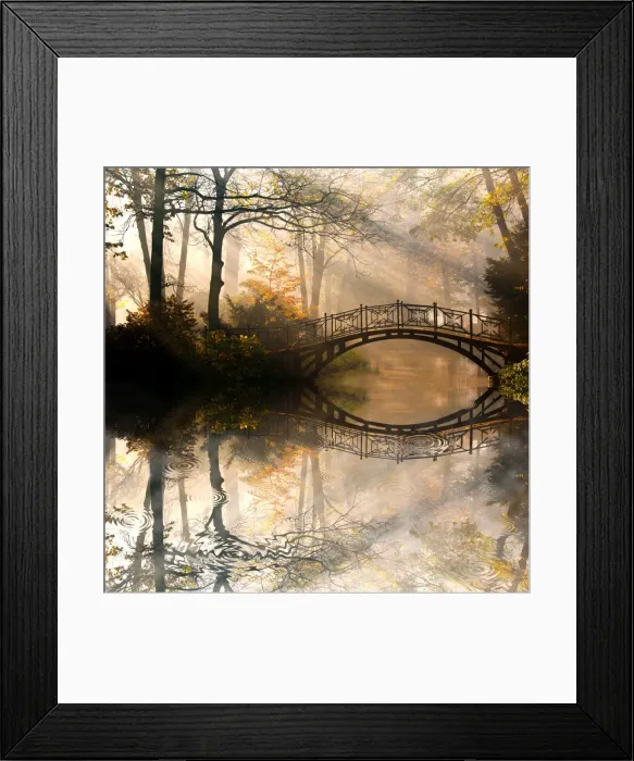 Framed Print : Autumn - Old bridge in autumn misty park Framed Print : Autumn - Old bridge in autumn misty park