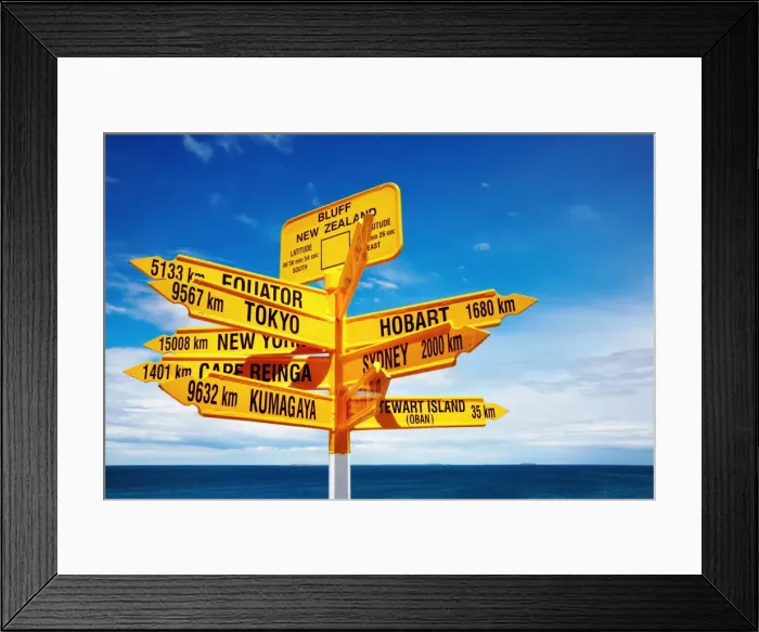 Framed Print : Signpost in the Stirling Point, Bluff, New Zealand Framed Print : Signpost in the Stirling Point, Bluff, New Zealand