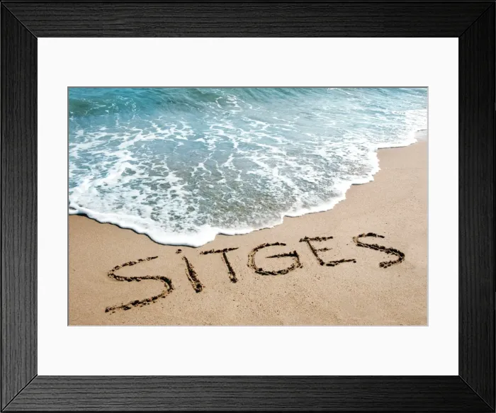 Framed Print : sitges written on the sand of a beach Framed Print : sitges written on the sand of a beach