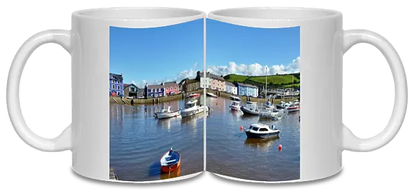 Boats moored in Aberaeron harbour, Wales