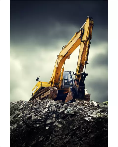 Excavator. EXcavator machine on construction site during earth moving works