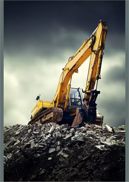 Excavator. EXcavator machine on construction site during earth moving works