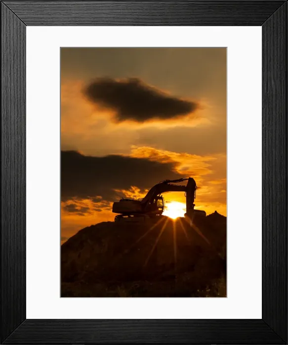 Framed Print : skyline excavator with colored sunset Framed Print : skyline excavator with colored sunset