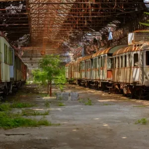 Cargo trains in old train depot Cargo trains in old train depot