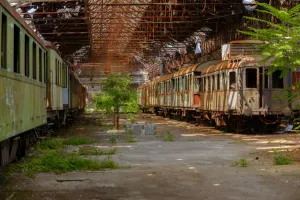 Cargo trains in old train depot